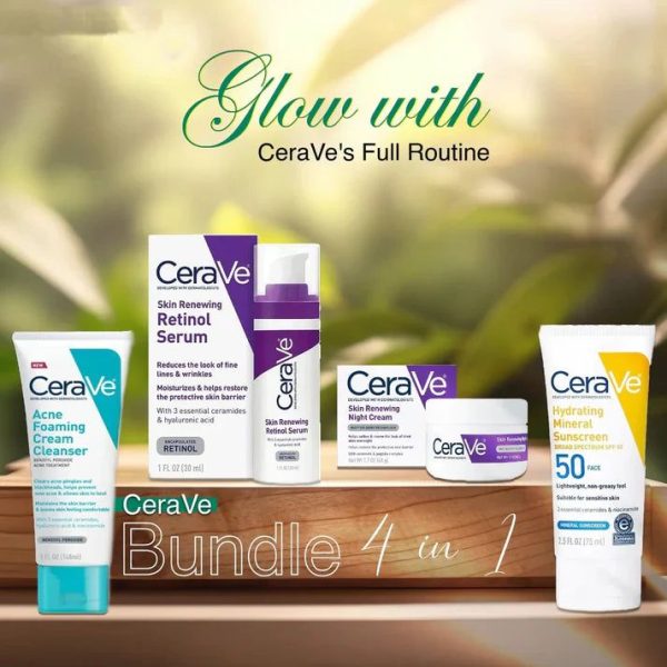 CeraVe 4-in-1 Skincare Kit – Night Cream, Sunblock, Cleanser & Serum for Radiant, Healthy Skin