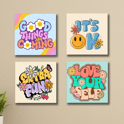 Set of 4 Motivational Wooden Wall Art Frames for Kids' & Girls' Room Decor