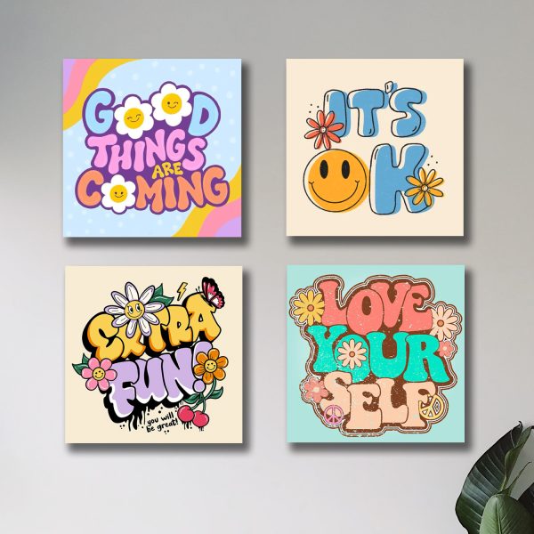 Set of 4 Motivational Wooden Wall Art Frames for Kids' & Girls' Room Decor